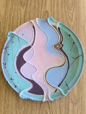 Abstract Swirl Ceramic Wall Art in Pastel Pink, Green & Blue